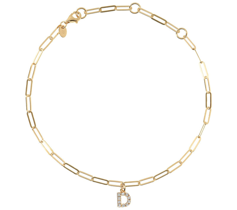Diamonique Initial Paperclip Link Ankle Bracele t, 14K Clad — View 9