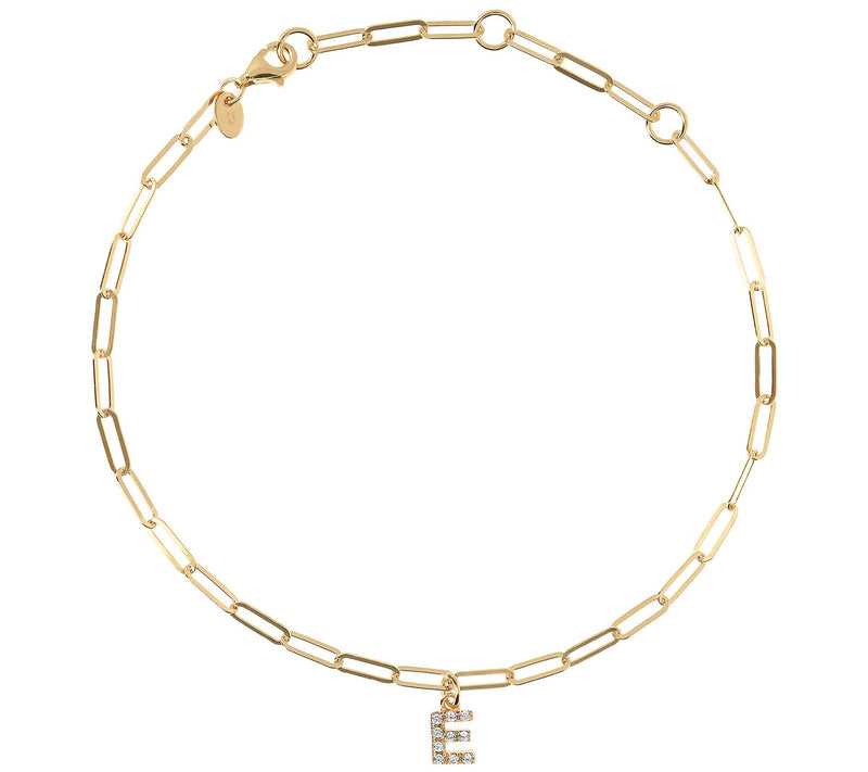 Diamonique Initial Paperclip Link Ankle Bracele t, 14K Clad — View 11
