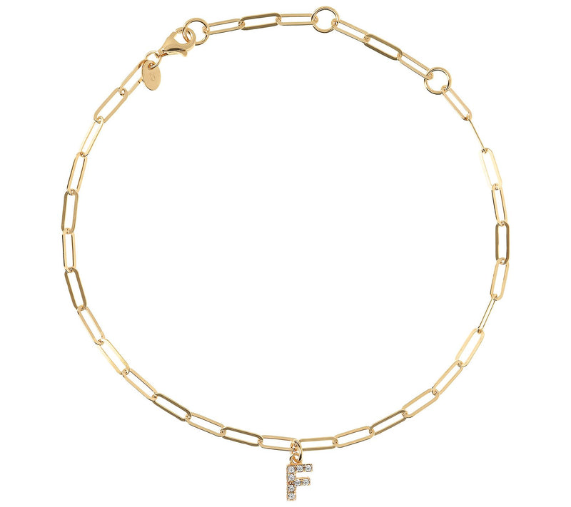 Diamonique Initial Paperclip Link Ankle Bracele t, 14K Clad — View 13