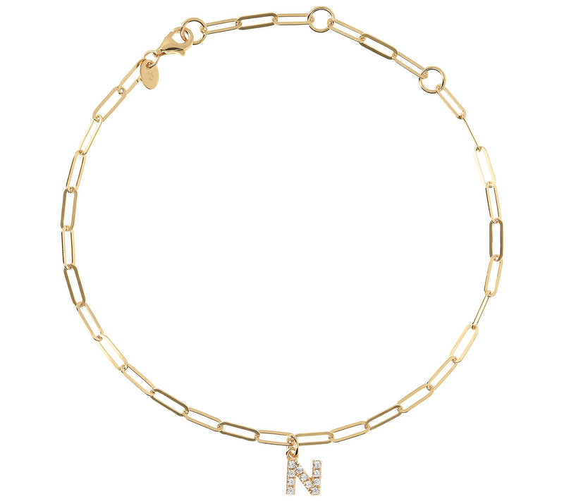 Diamonique Initial Paperclip Link Ankle Bracele t, 14K Clad — View 29