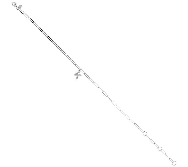 Diamonique Initial Paperclip Link Ankle Bracele t, Sterling — View 54