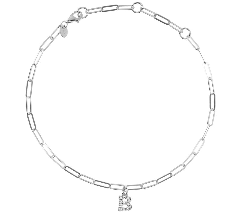 Diamonique Initial Paperclip Link Ankle Bracele t, Sterling — View 7