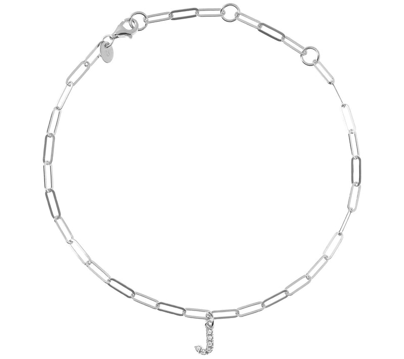 Diamonique Initial Paperclip Link Ankle Bracele t, Sterling — View 23