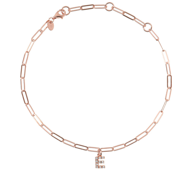 Diamonique Initial Paperclip Ankle Bracelet, 14 K Rose Clad — View 13