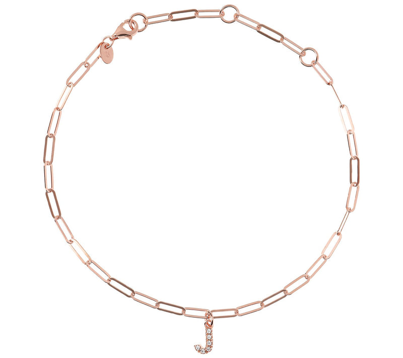 Diamonique Initial Paperclip Ankle Bracelet, 14 K Rose Clad — View 23
