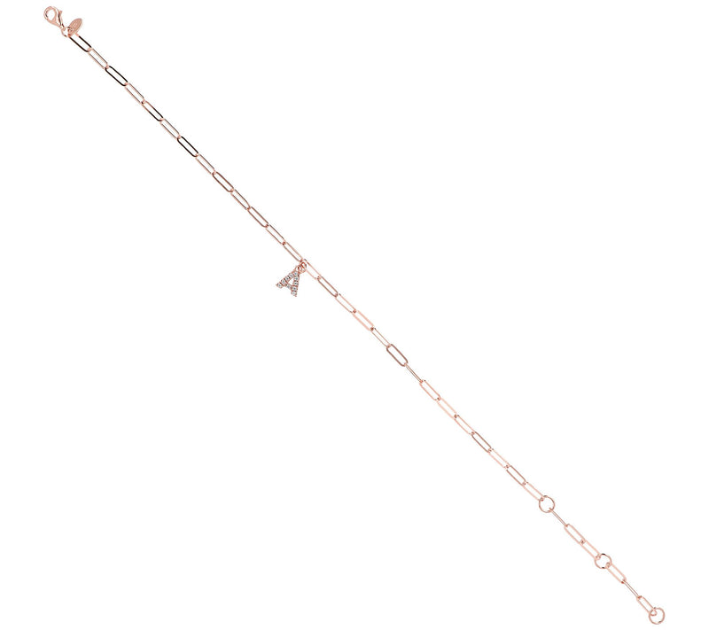 Diamonique Initial Paperclip Ankle Bracelet, 14 K Rose Clad — View 54