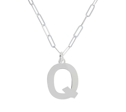 UltraFine Silver Initial Pendant w/ Paperclip L ink Chain