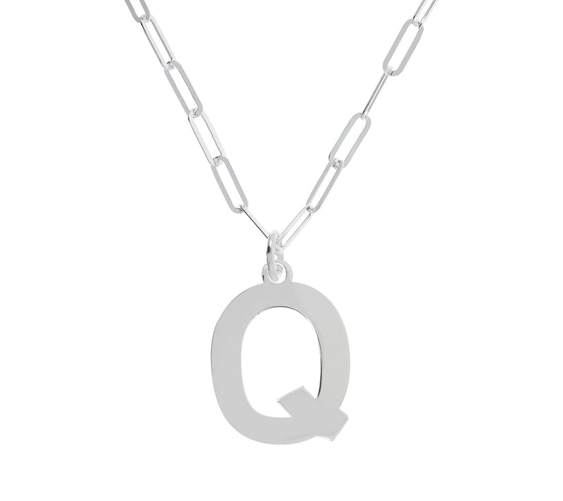 UltraFine Silver Initial Pendant w/ Paperclip L ink Chain — Main view