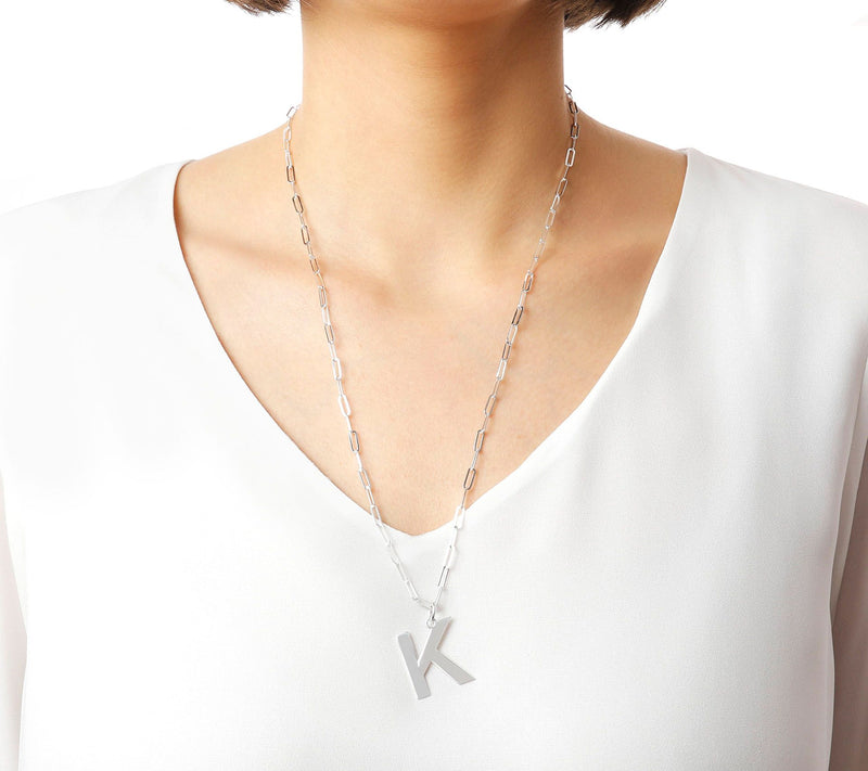 UltraFine Silver Initial Pendant w/ Paperclip L ink Chain — View 55