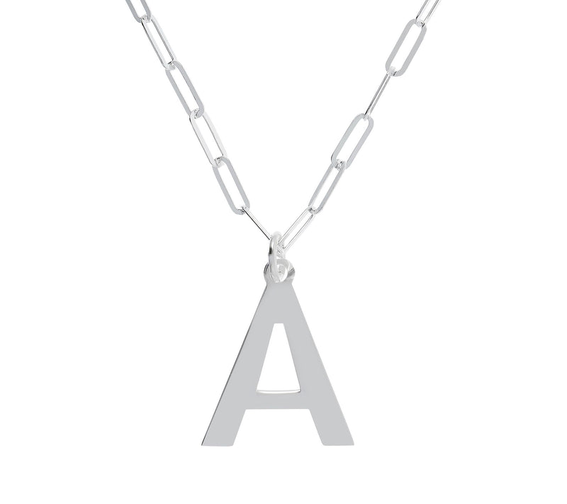 UltraFine Silver Initial Pendant w/ Paperclip L ink Chain — View 3