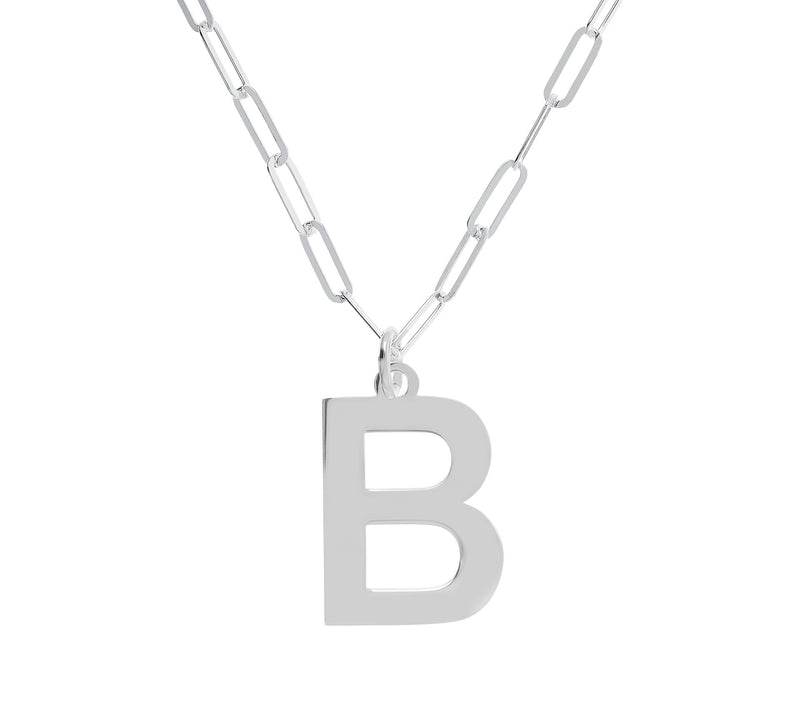 UltraFine Silver Initial Pendant w/ Paperclip L ink Chain — View 5