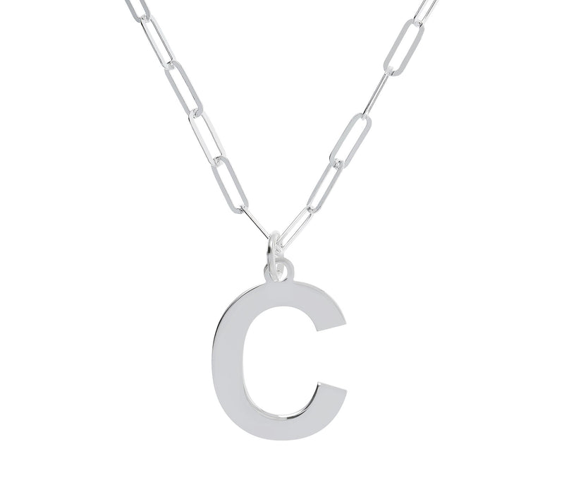 UltraFine Silver Initial Pendant w/ Paperclip L ink Chain — View 7