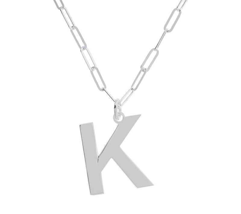 UltraFine Silver Initial Pendant w/ Paperclip L ink Chain — View 23