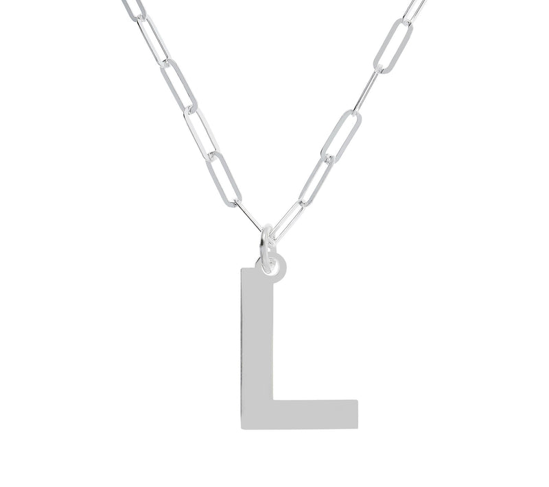 UltraFine Silver Initial Pendant w/ Paperclip L ink Chain — View 25