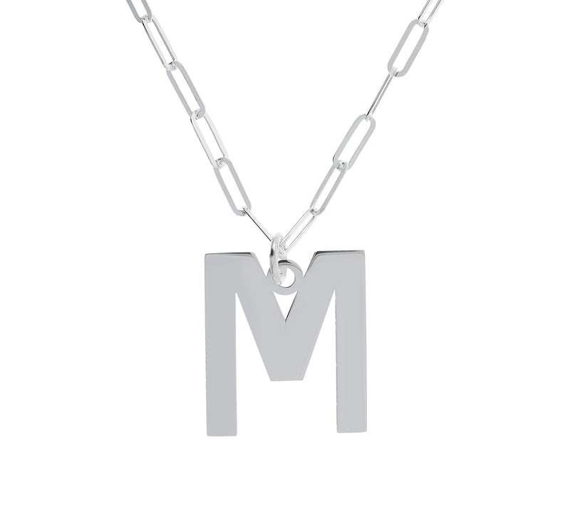 UltraFine Silver Initial Pendant w/ Paperclip L ink Chain — View 27