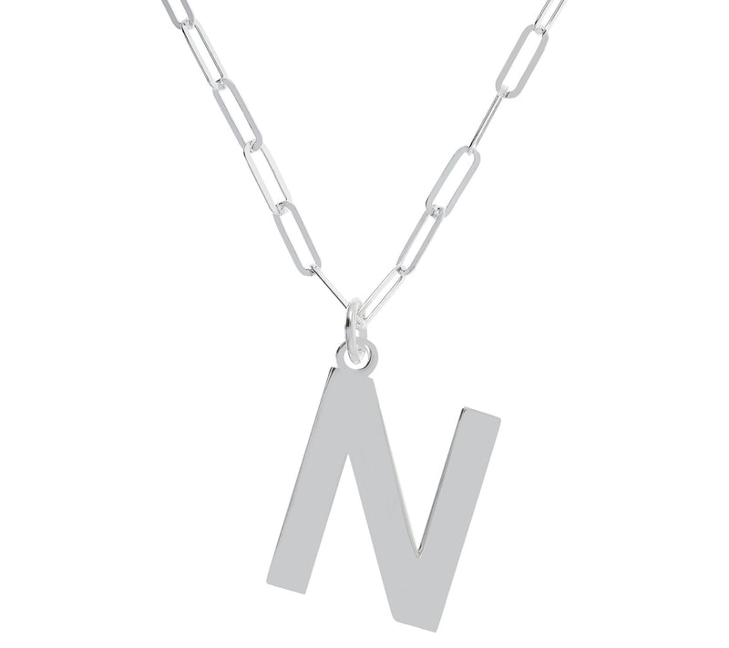 UltraFine Silver Initial Pendant w/ Paperclip L ink Chain — View 29