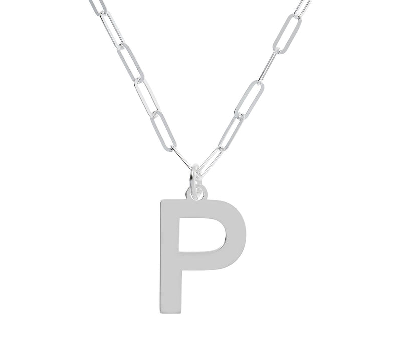 UltraFine Silver Initial Pendant w/ Paperclip L ink Chain — View 33