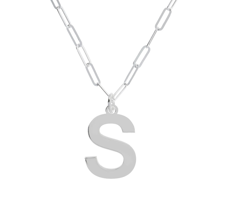 UltraFine Silver Initial Pendant w/ Paperclip L ink Chain — View 39