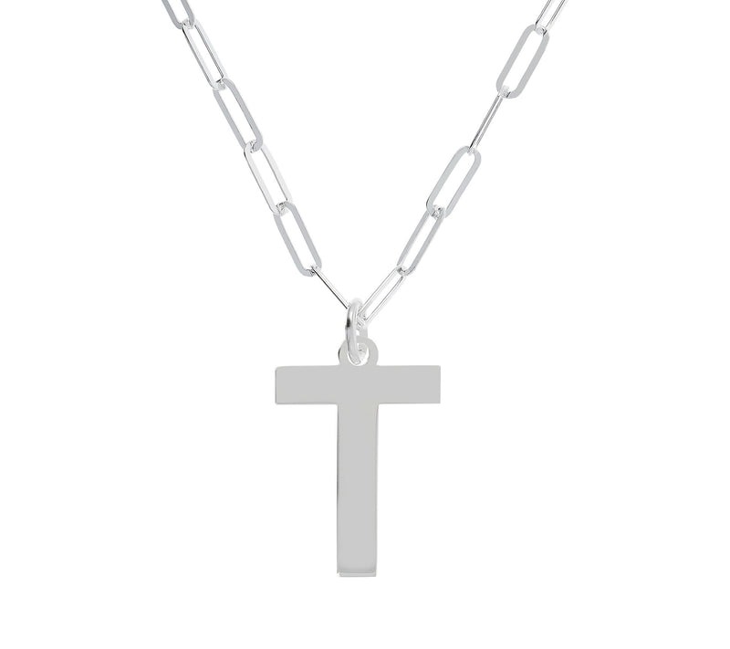 UltraFine Silver Initial Pendant w/ Paperclip L ink Chain — View 41