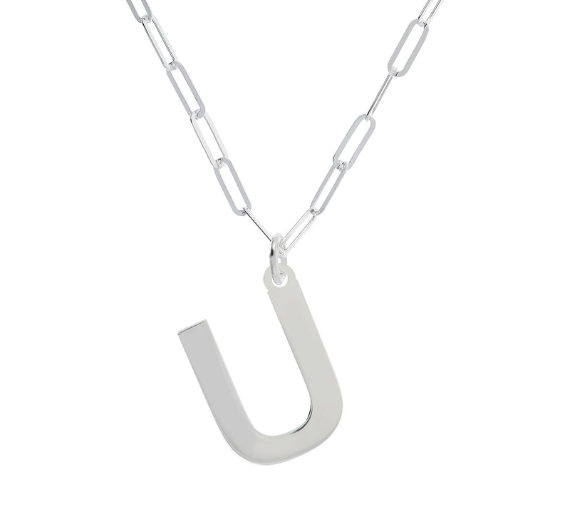 UltraFine Silver Initial Pendant w/ Paperclip L ink Chain — View 43