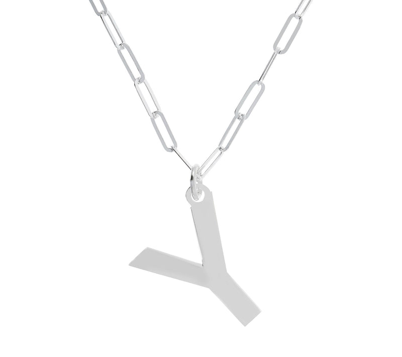 UltraFine Silver Initial Pendant w/ Paperclip L ink Chain — View 51