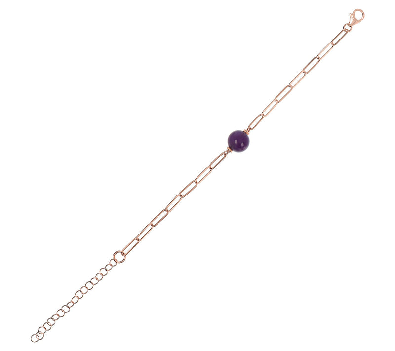 Italian Silver Gemstone Paperclip Bracelet, 18KRose Plated — View 12