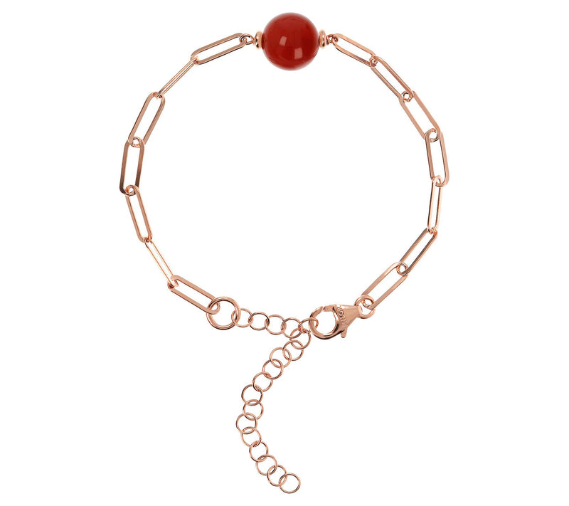 Italian Silver Gemstone Paperclip Bracelet, 18KRose Plated — View 9