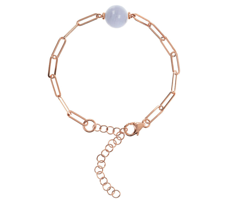 Italian Silver Gemstone Paperclip Bracelet, 18KRose Plated — View 7