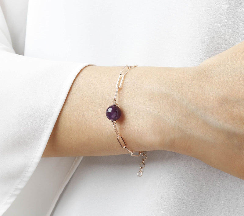 Italian Silver Gemstone Paperclip Bracelet, 18KRose Plated — View 13