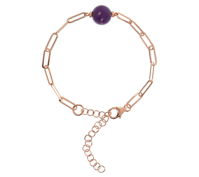 Italian Silver Gemstone Paperclip Bracelet, 18KRose Plated — Main view