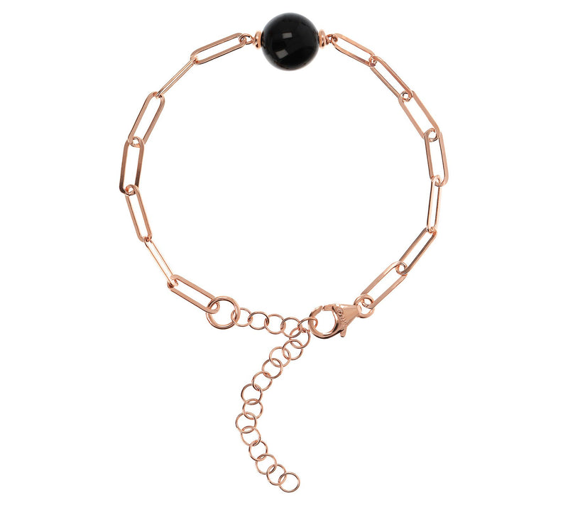 Italian Silver Gemstone Paperclip Bracelet, 18KRose Plated — View 5