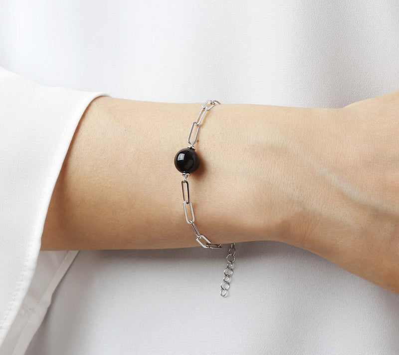 Italian Silver Gemstone Bead Paperclip Bracelet, Sterling — View 13