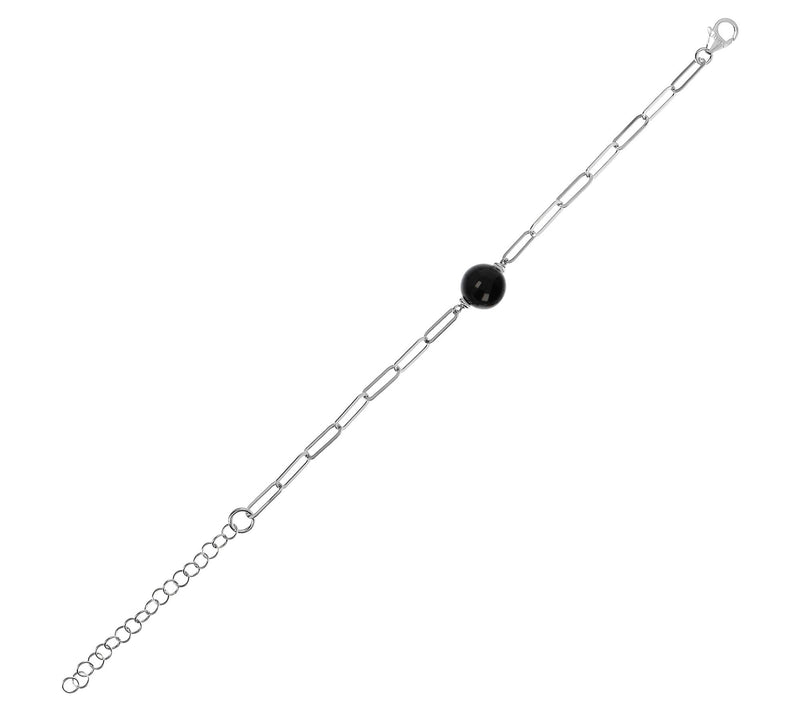 Italian Silver Gemstone Bead Paperclip Bracelet, Sterling — View 12