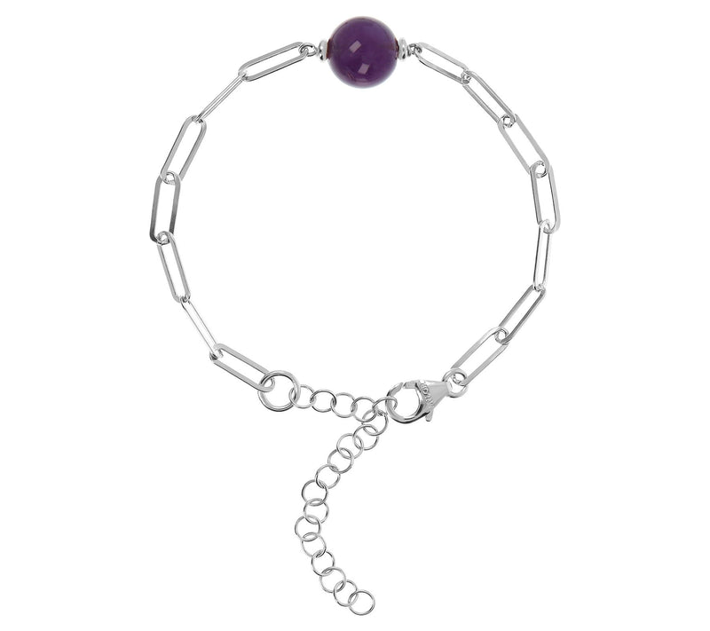 Italian Silver Gemstone Bead Paperclip Bracelet, Sterling — Main view