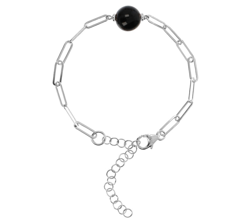 Italian Silver Gemstone Bead Paperclip Bracelet, Sterling — View 5