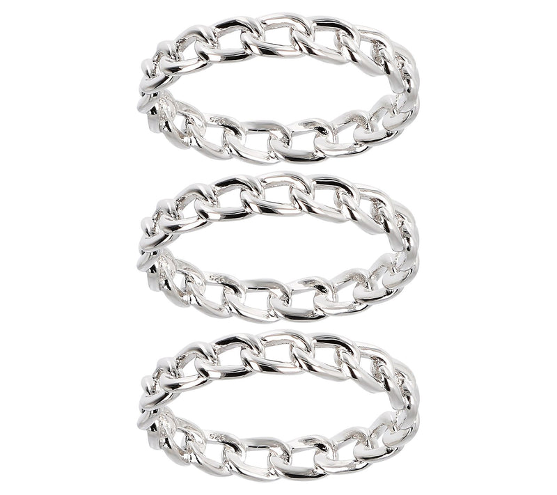 Italian Silver Set of 3 Polished Curb Link BandRings — Main view