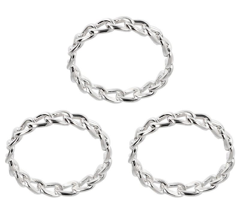 Italian Silver Set of 3 Polished Curb Link BandRings — View 5