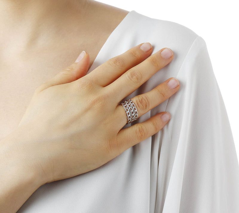 Italian Silver Set of 3 Polished Curb Link BandRings — View 6