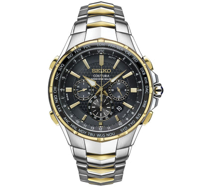 Seiko Men's Coutura Solar Two-Tone Stainless Bl ack Dial Watch