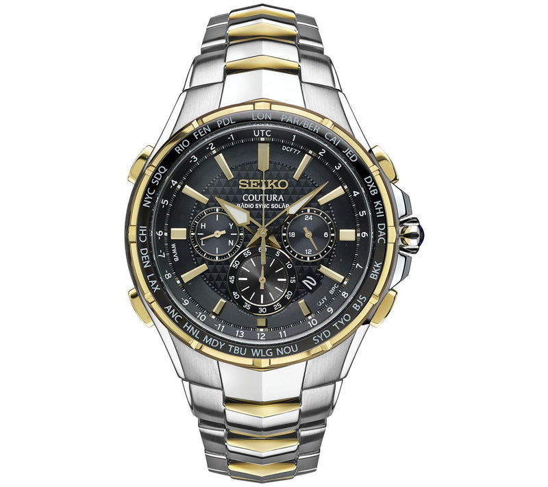 Seiko Men's Coutura Solar Two-Tone Stainless Bl ack Dial Watch — Main view