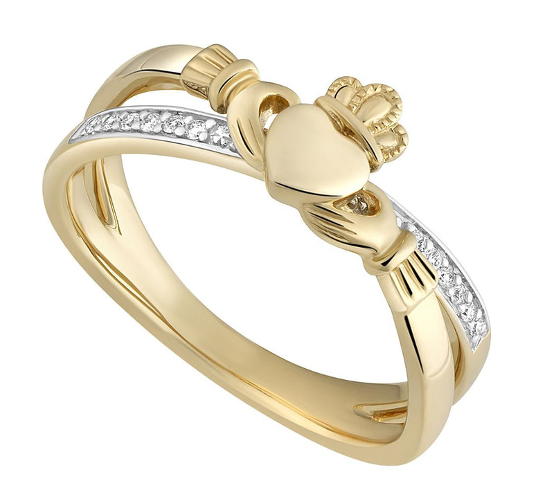 Solvar 14K Gold Diamond Claddagh Crossover Band Ring — Main view