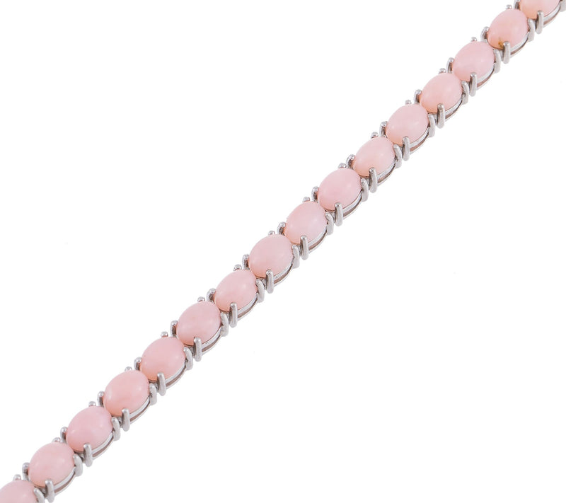 Sterling Silver Pink Opal Cabochon Tennis Bracelet — View 2