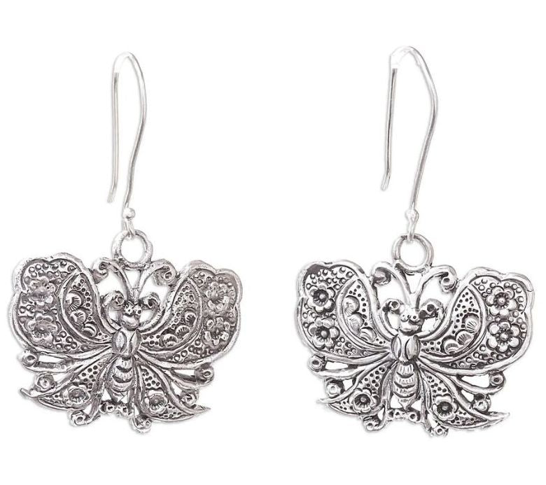 Novica Artisan Crafterd Sterling Fluttering Butterfly Earrings — Main view