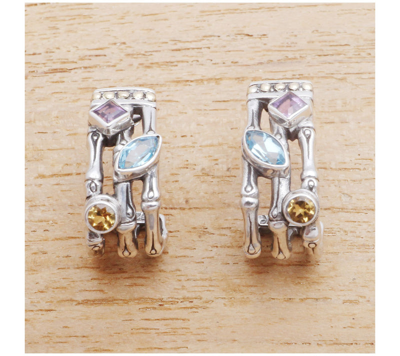 Novica Artisan Crafted Sterling Gemstone Bam boo Earrings — View 6