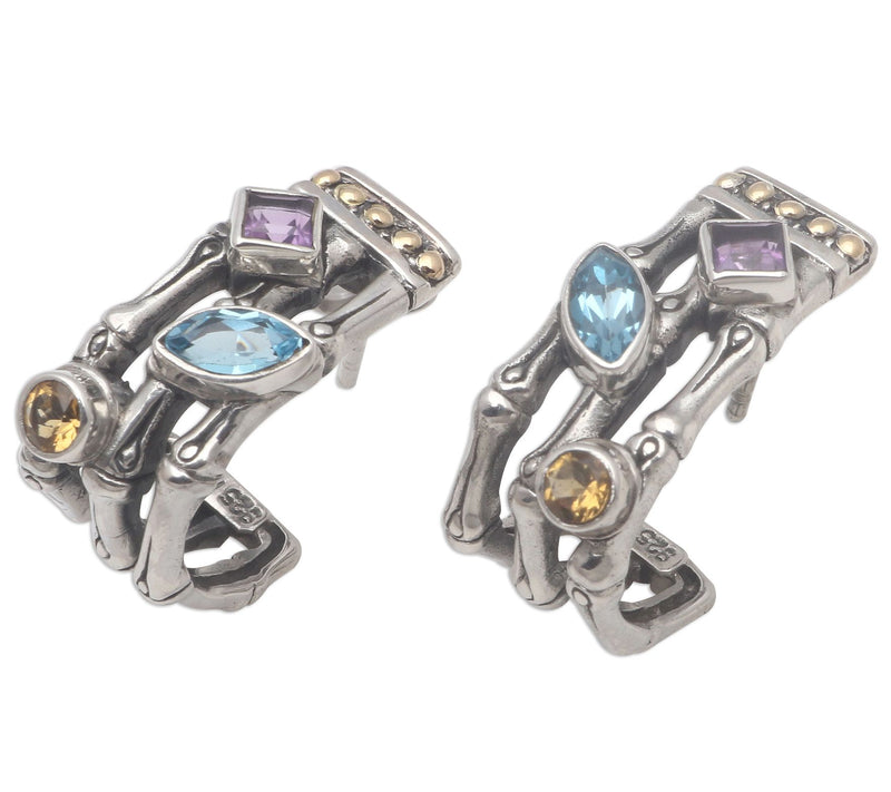 Novica Artisan Crafted Sterling Gemstone Bam boo Earrings — View 3