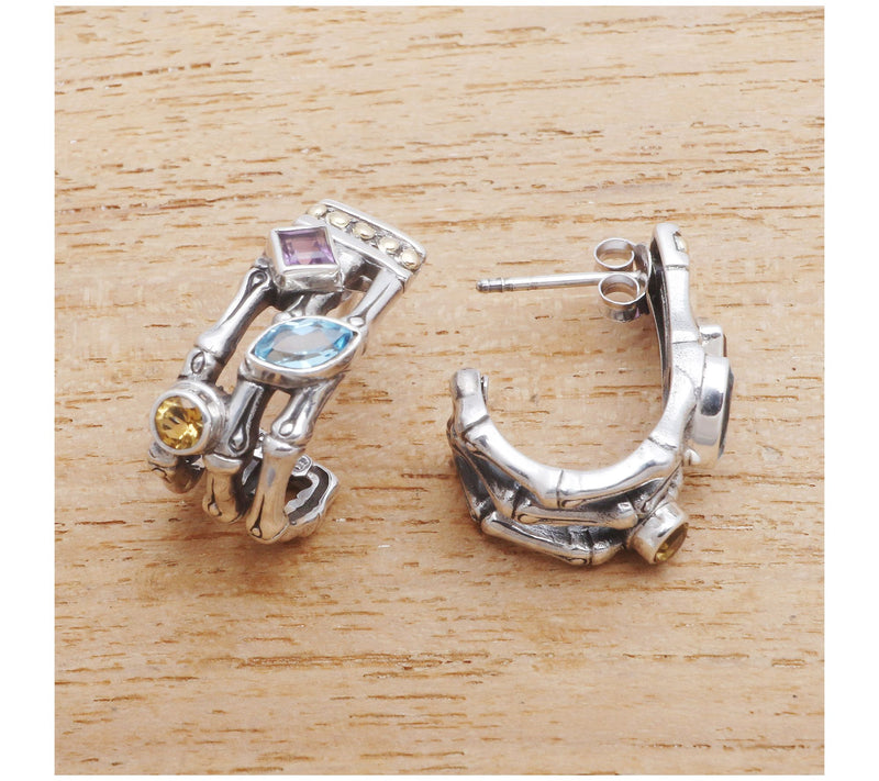 Novica Artisan Crafted Sterling Gemstone Bam boo Earrings — View 5