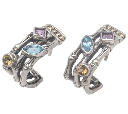 Novica Artisan Crafted Sterling Gemstone Bam boo Earrings