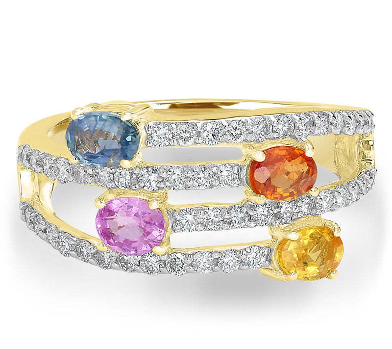 14K Gold Multi-Color Sapphire & Diamond Ring — View 4