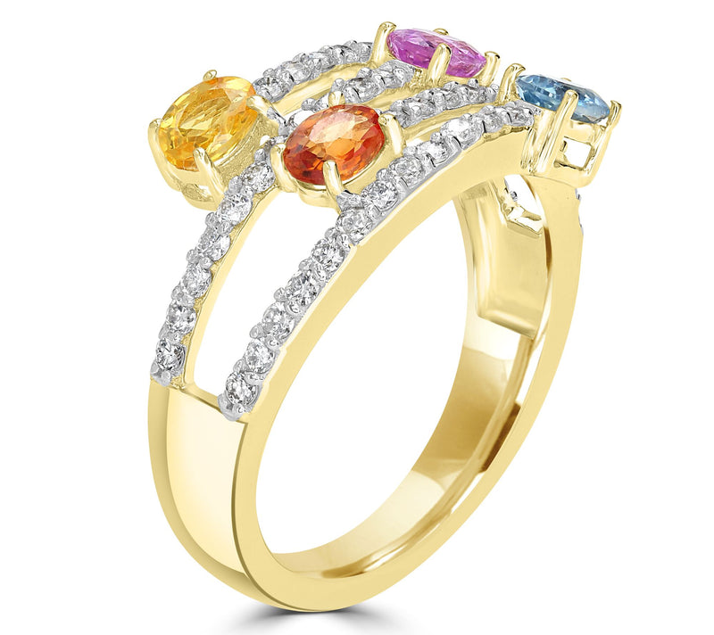 14K Gold Multi-Color Sapphire & Diamond Ring — View 5