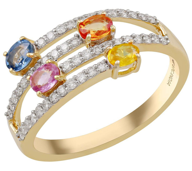 14K Gold Multi-Color Sapphire & Diamond Ring — Main view